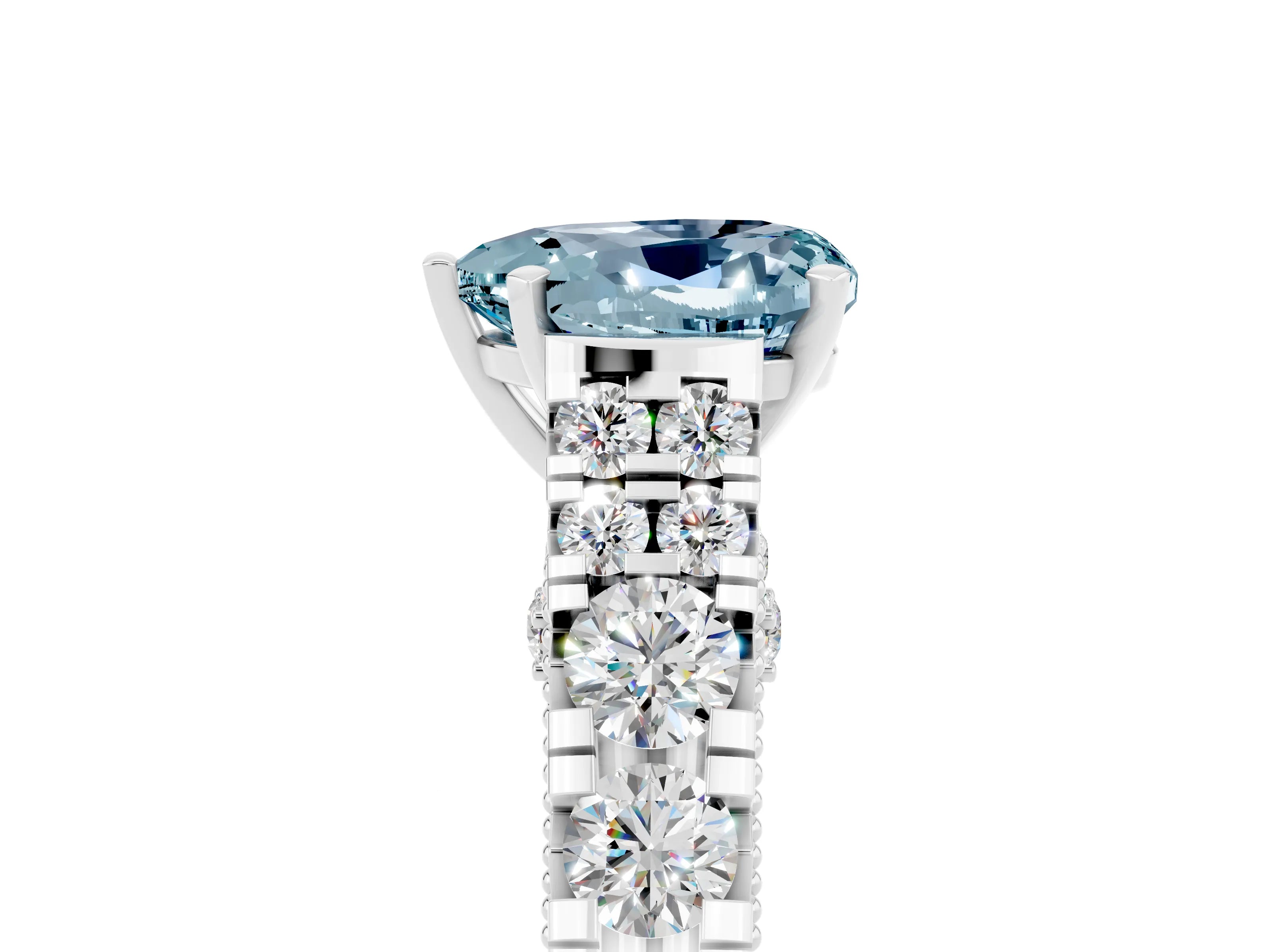White gold Heart Cut Aquamarine Classic Solitaire Ring with Pavé Band and Four-Prong Setting_5