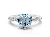 White gold Heart Cut Aquamarine Cluster Side Stone Solitaire Ring with Prong Setting_24