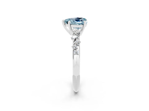 White gold Heart Cut Aquamarine Cluster Side Stone Solitaire Ring with Prong Setting_26