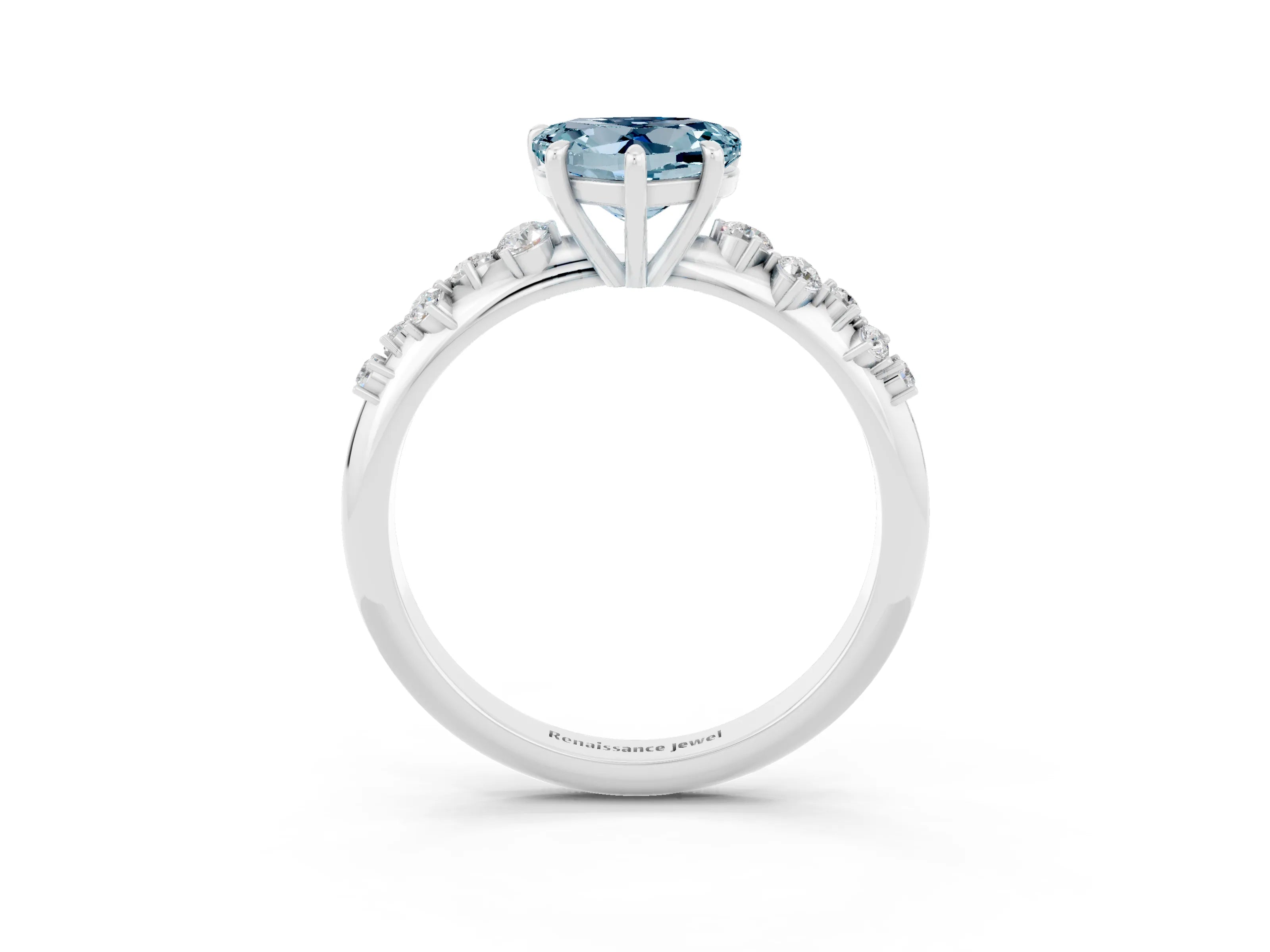 White gold Heart Cut Aquamarine Cluster Side Stone Solitaire Ring with Prong Setting_27