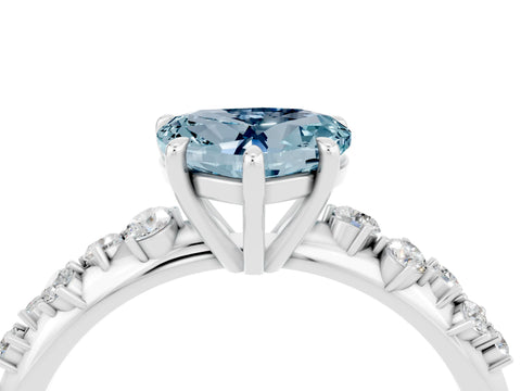 White gold Heart Cut Aquamarine Cluster Side Stone Solitaire Ring with Prong Setting_28