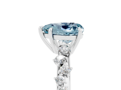 White gold Heart Cut Aquamarine Cluster Side Stone Solitaire Ring with Prong Setting_29