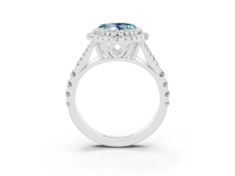 White gold Heart Cut Aquamarine Double Halo Ring with Split Shank and Prong Setting_15