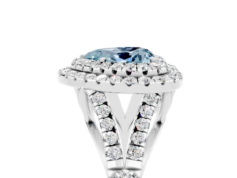 White gold Heart Cut Aquamarine Double Halo Ring with Split Shank and Prong Setting_17