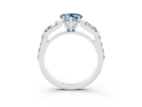 White gold Heart Cut Aquamarine Engagement Ring with Baguette Side Stones and Channel Set Band_3