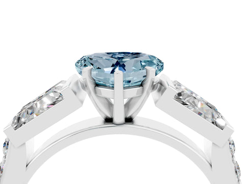 White gold Heart Cut Aquamarine Engagement Ring with Baguette Side Stones and Channel Set Band_4