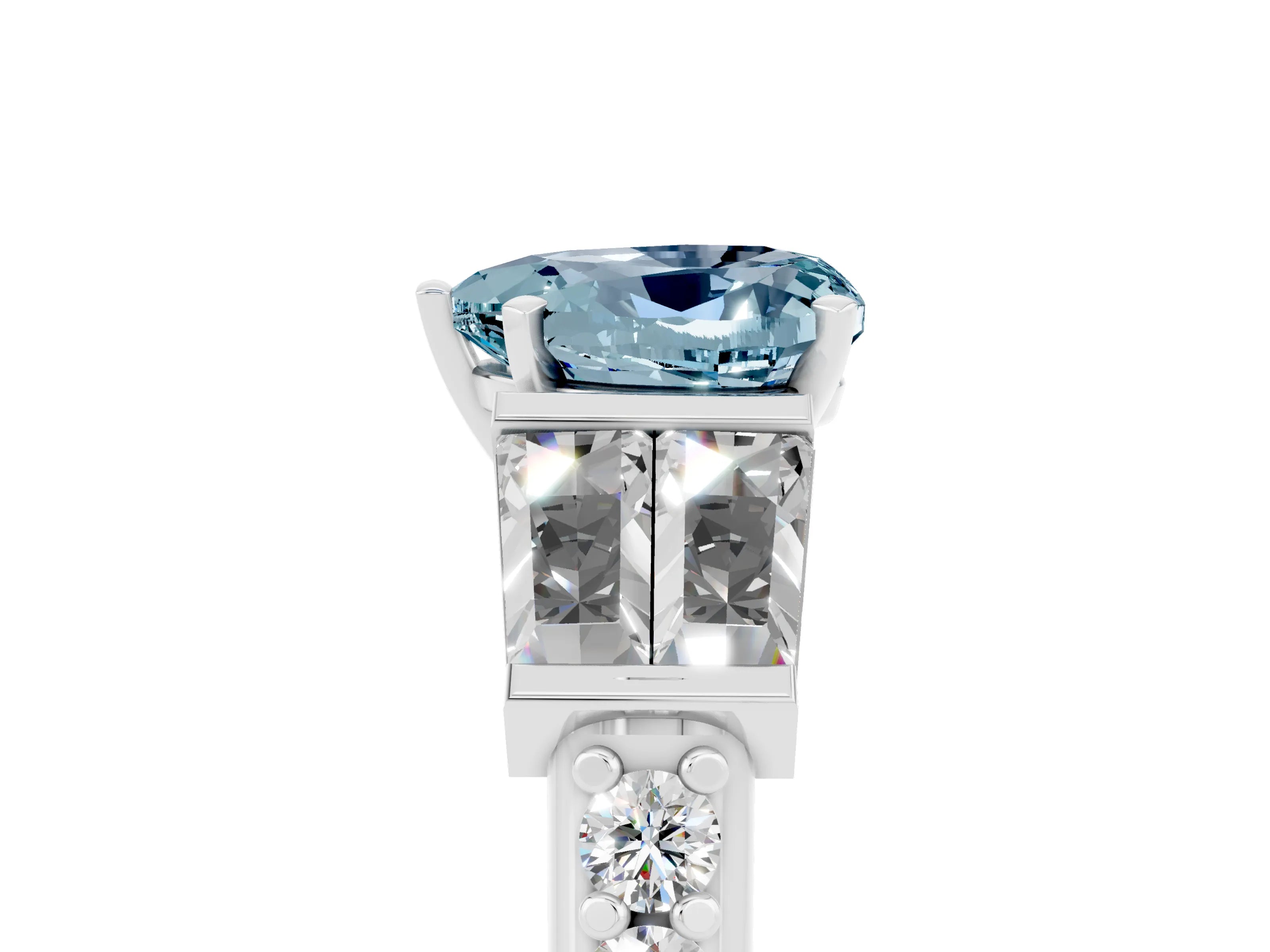 White gold Heart Cut Aquamarine Engagement Ring with Baguette Side Stones and Channel Set Band_5