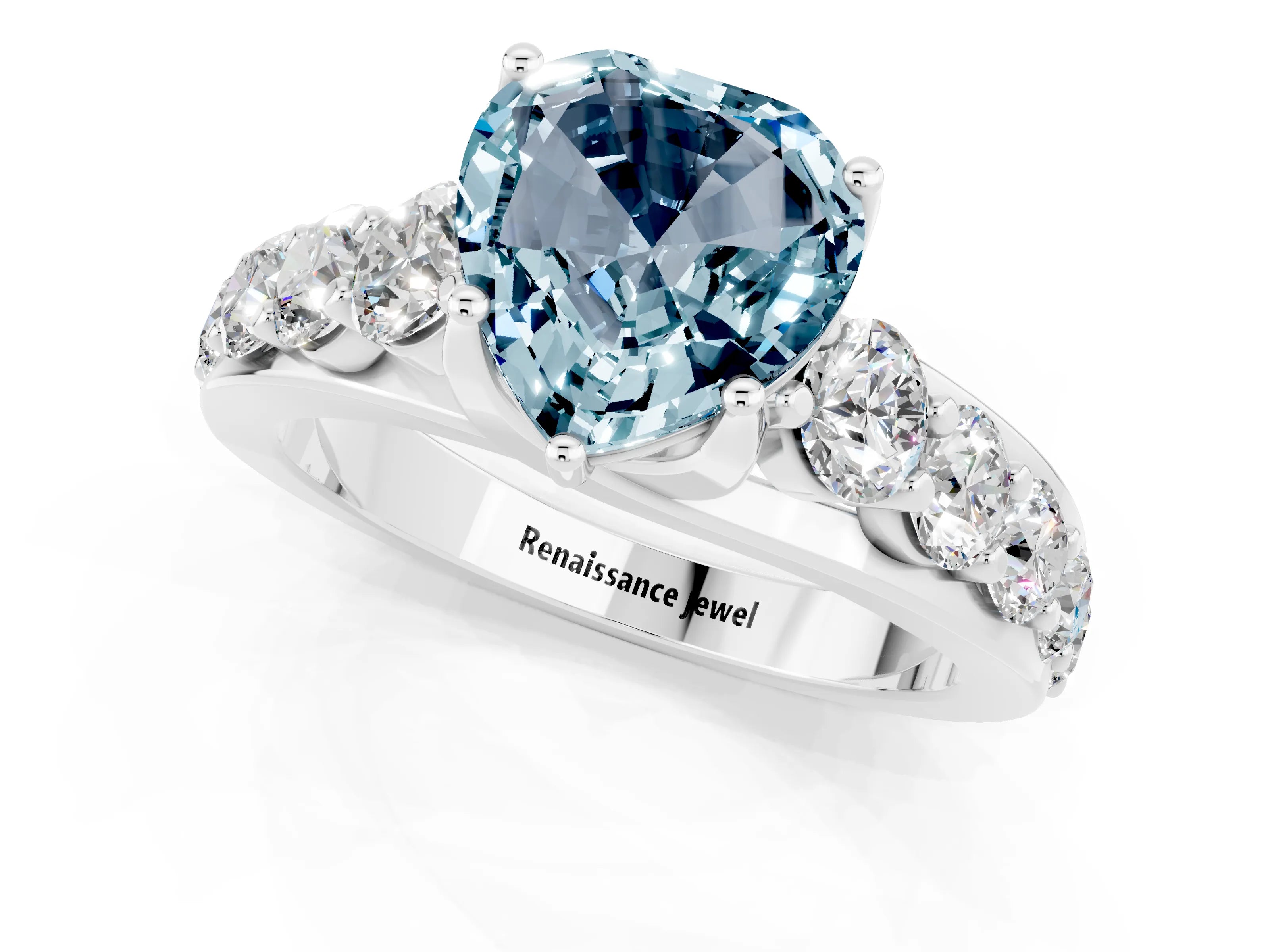 White gold Heart Cut Aquamarine Engagement Ring with Pavé Band and Four-Prong Setting_1