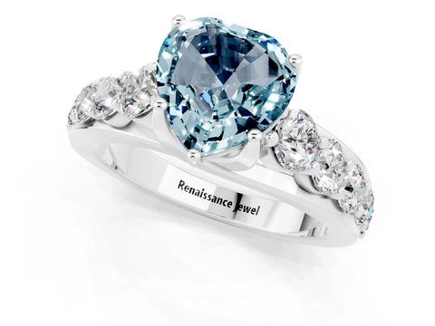 White gold Heart Cut Aquamarine Engagement Ring with Pavé Band and Four-Prong Setting_1