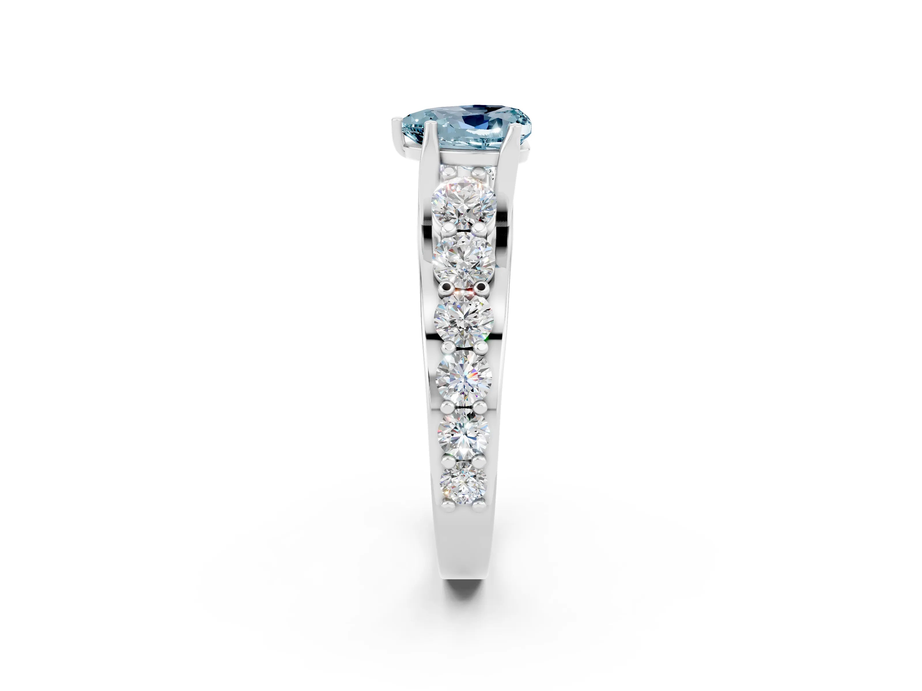 White gold Heart Cut Aquamarine Engagement Ring with Pavé Band and Four-Prong Setting_2