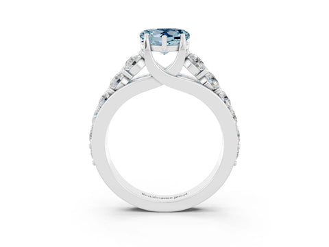 White gold Heart Cut Aquamarine Engagement Ring with Pavé Band and Four-Prong Setting_3