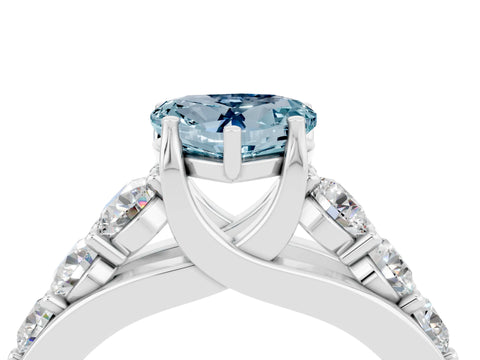 White gold Heart Cut Aquamarine Engagement Ring with Pavé Band and Four-Prong Setting_4