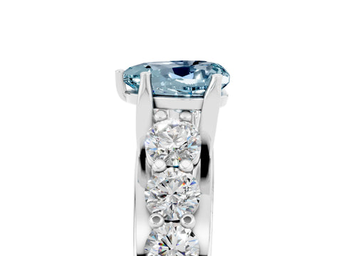 White gold Heart Cut Aquamarine Engagement Ring with Pavé Band and Four-Prong Setting_5