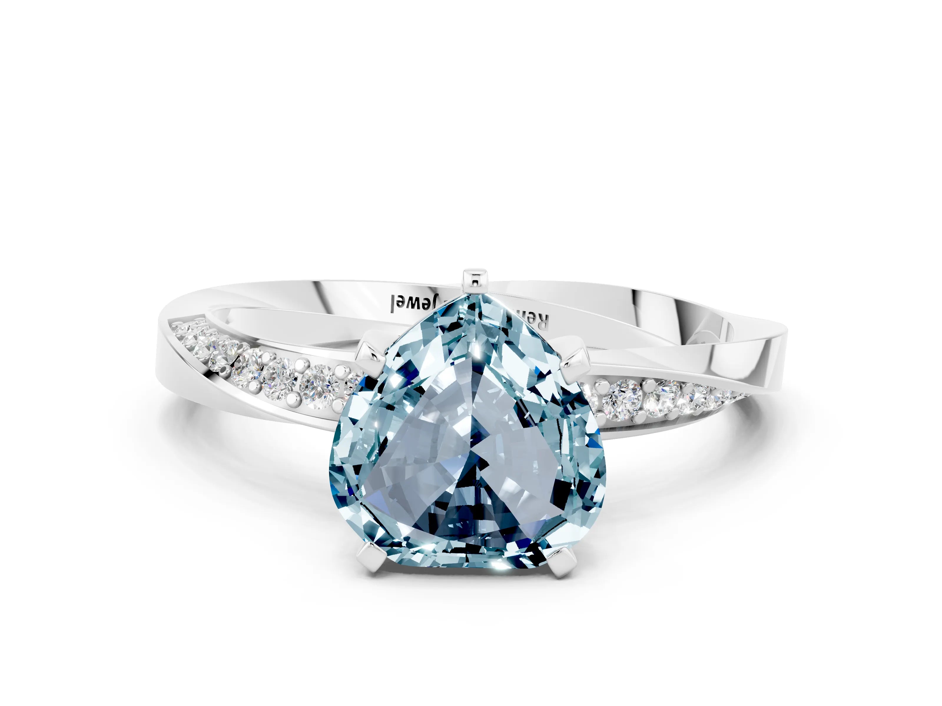White gold Heart Cut Aquamarine Engagement Ring with Side Stone Accents and Four-Prong Setting_24