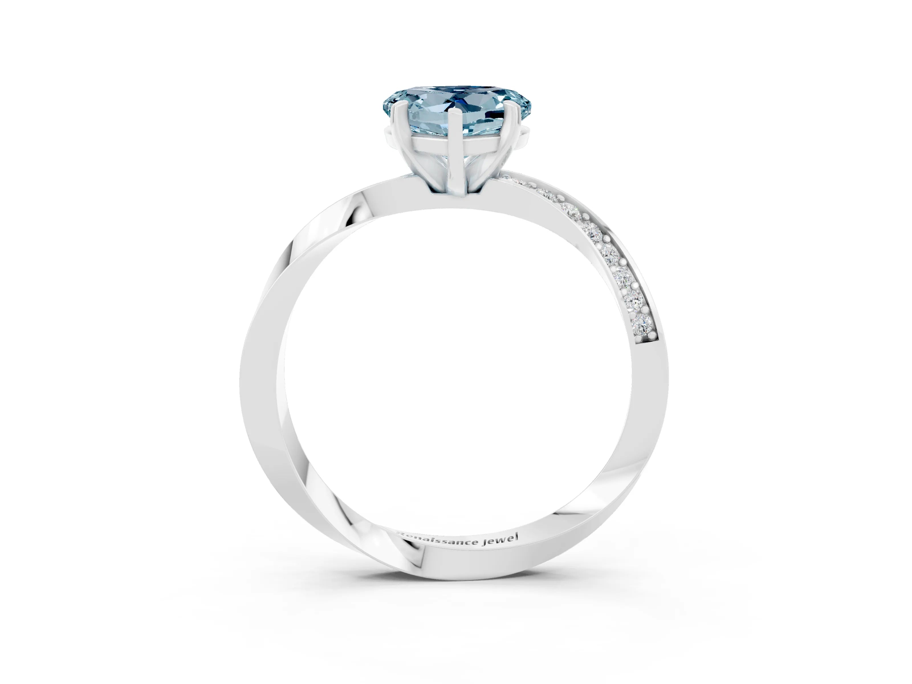 White gold Heart Cut Aquamarine Engagement Ring with Side Stone Accents and Four-Prong Setting_27