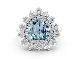 White gold Heart Cut Aquamarine Floral Double Halo Engagement Ring with Prong Setting_114