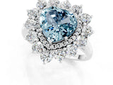 White gold Heart Cut Aquamarine Floral Double Halo Engagement Ring with Prong Setting_115