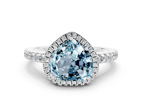White gold Heart Cut Aquamarine Halo Engagement Ring with Pavé Band and Prong Setting_36