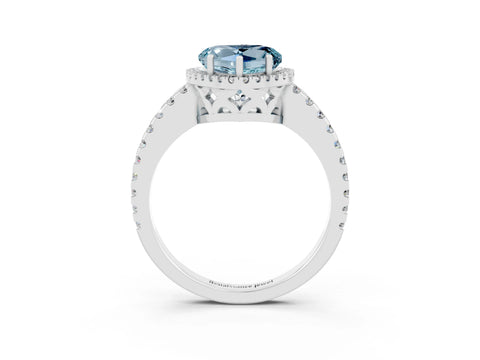 White gold Heart Cut Aquamarine Halo Engagement Ring with Pavé Band and Prong Setting_39