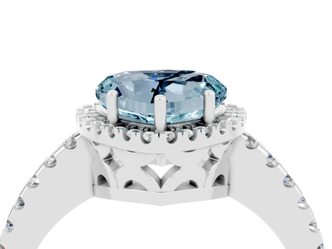White gold Heart Cut Aquamarine Halo Engagement Ring with Pavé Band and Prong Setting_40