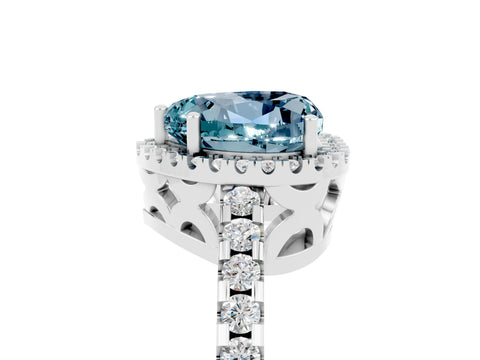 White gold Heart Cut Aquamarine Halo Engagement Ring with Pavé Band and Prong Setting_41