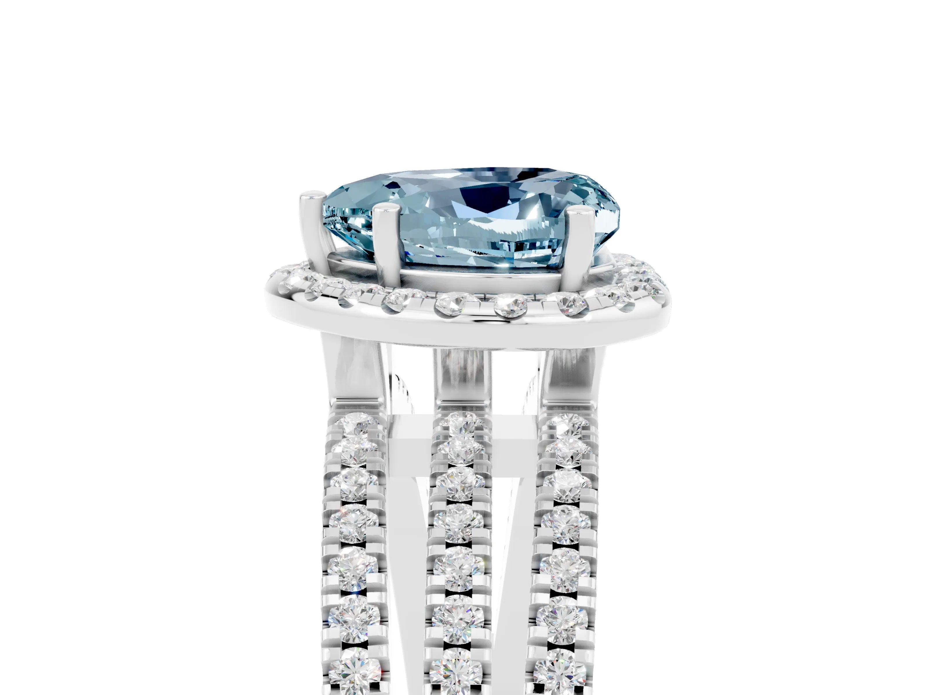 White gold Heart Cut Aquamarine Halo Engagement Ring with Split Shank and Four-Prong Setting_17