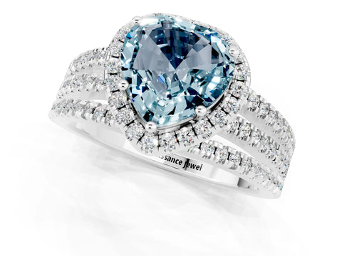 White gold Heart Cut Aquamarine Halo Engagement Ring with Split Shank and Four-Prong Setting_1