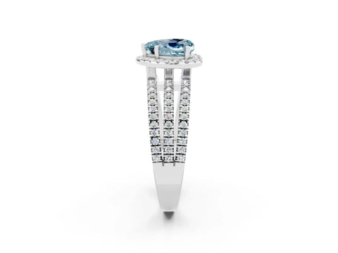 White gold Heart Cut Aquamarine Halo Engagement Ring with Split Shank and Four-Prong Setting_2