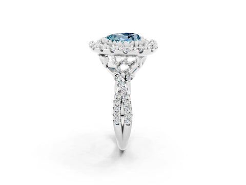 White gold Heart Cut Aquamarine Halo Ring with Pavé Band and Four-Prong Setting_14