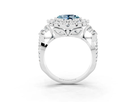 White gold Heart Cut Aquamarine Halo Ring with Pavé Band and Four-Prong Setting_15