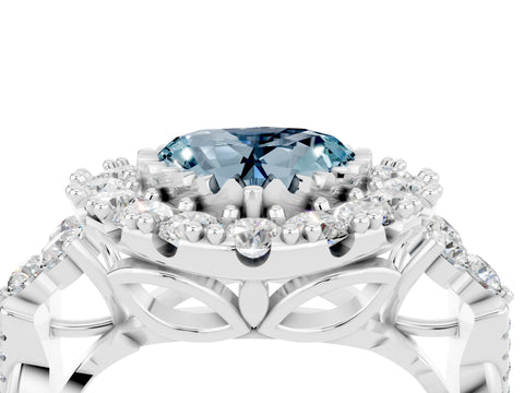 White gold Heart Cut Aquamarine Halo Ring with Pavé Band and Four-Prong Setting_16