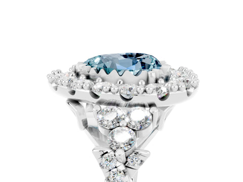 White gold Heart Cut Aquamarine Halo Ring with Pavé Band and Four-Prong Setting_17