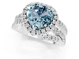 White gold Heart Cut Aquamarine Halo Ring with Round Split Shank and Prong Setting_61