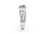 White gold Heart Cut Aquamarine Halo Ring with Round Split Shank and Prong Setting_62