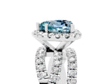 White gold Heart Cut Aquamarine Halo Ring with Round Split Shank and Prong Setting_65