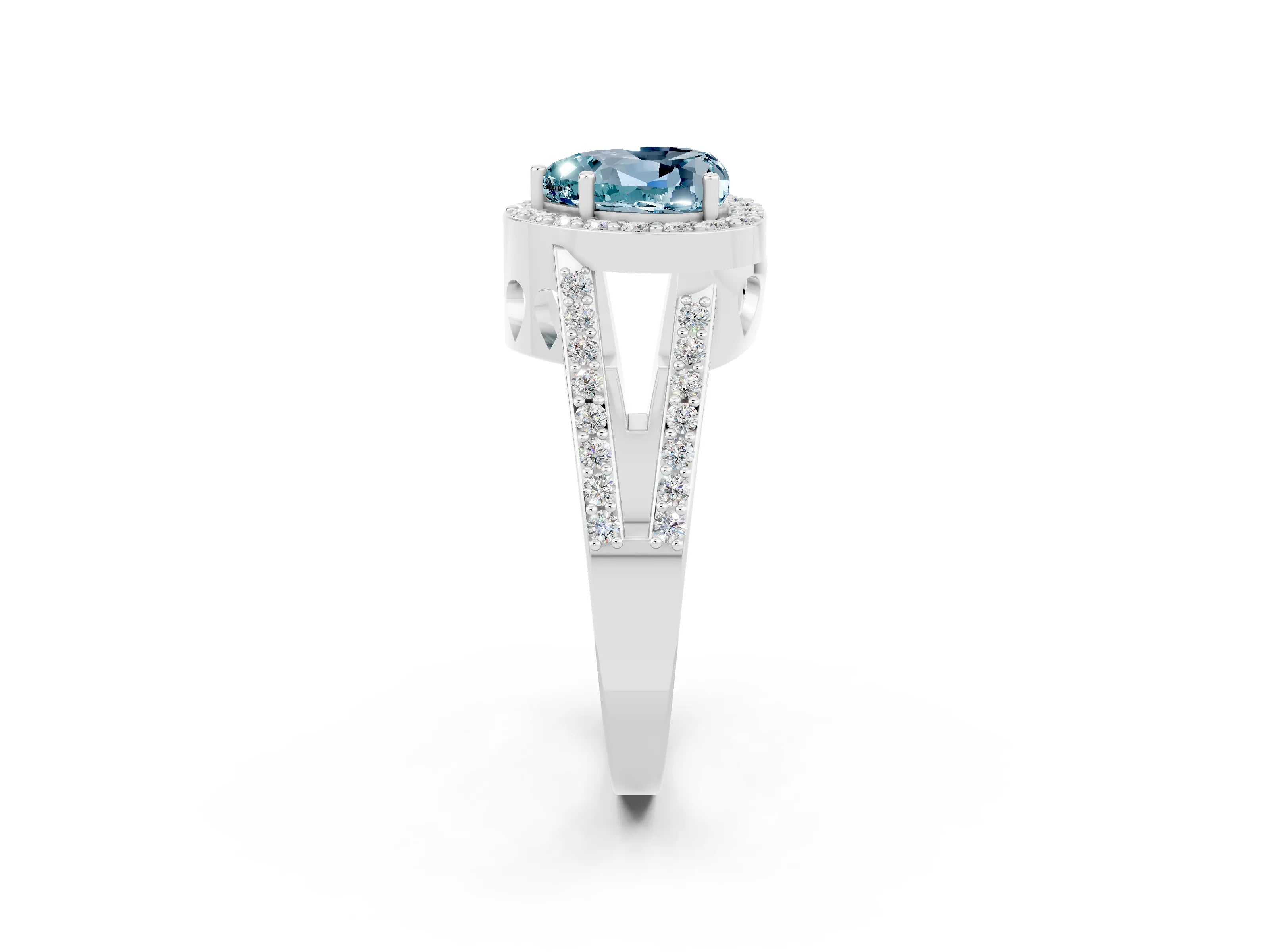 White gold Heart Cut Aquamarine Halo Ring with Split Shank U-Prong Band and Four-Prong Setting_2