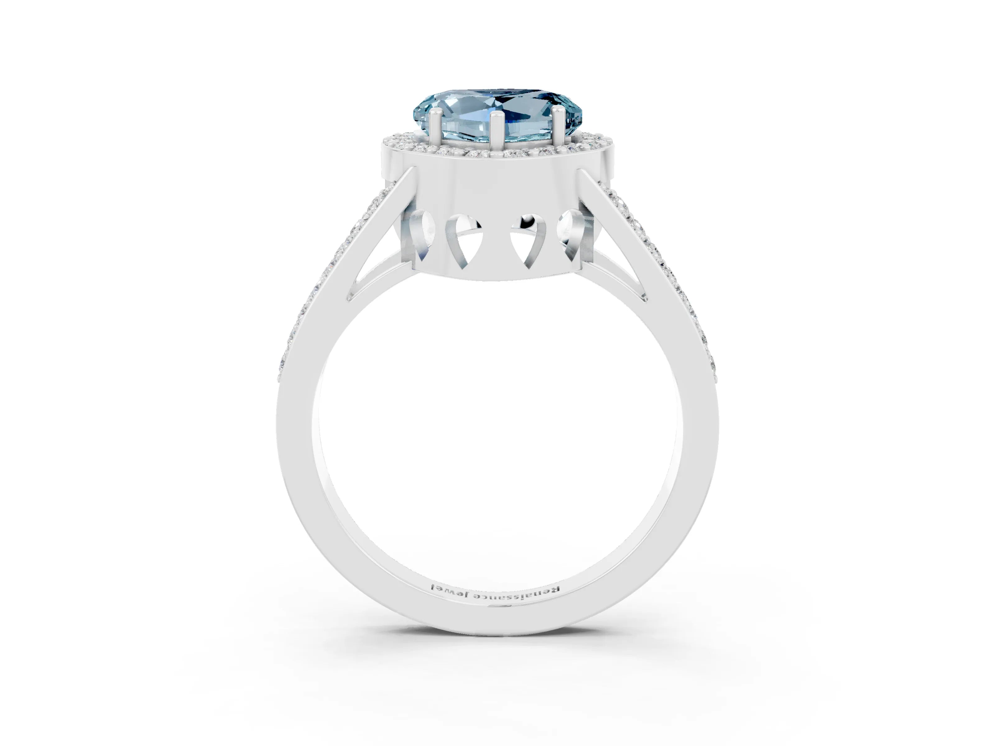 White gold Heart Cut Aquamarine Halo Ring with Split Shank U-Prong Band and Four-Prong Setting_3