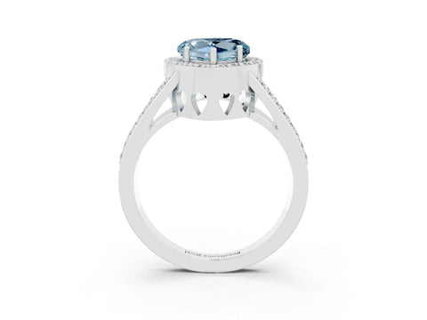 White gold Heart Cut Aquamarine Halo Ring with Split Shank U-Prong Band and Four-Prong Setting_3