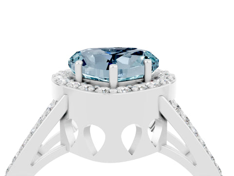 White gold Heart Cut Aquamarine Halo Ring with Split Shank U-Prong Band and Four-Prong Setting_4