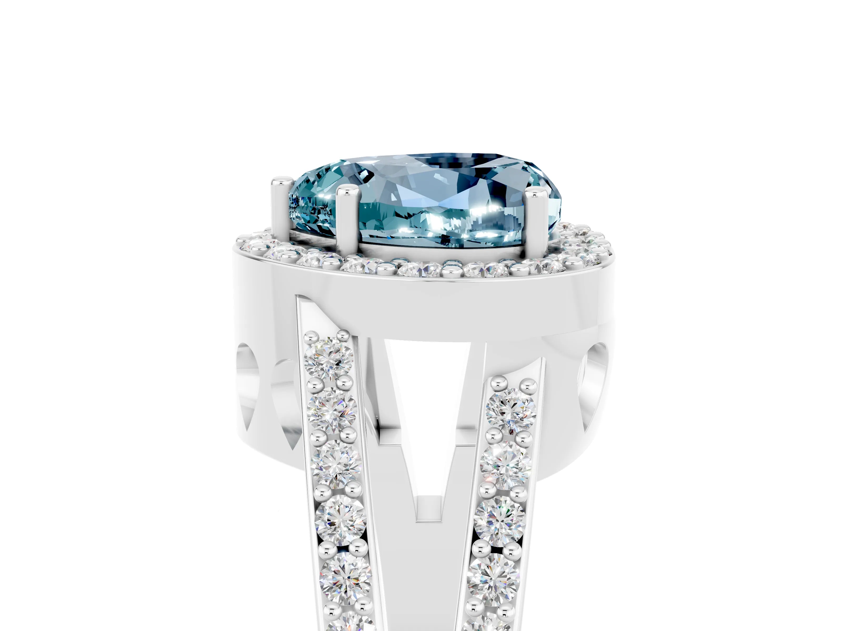 White gold Heart Cut Aquamarine Halo Ring with Split Shank U-Prong Band and Four-Prong Setting_5