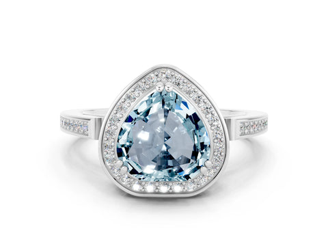 White gold Heart Cut Aquamarine Halo Ring with Split Shank and Four-Prong Setting_10