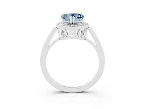 White gold Heart Cut Aquamarine Halo Ring with Split Shank and Four-Prong Setting_15