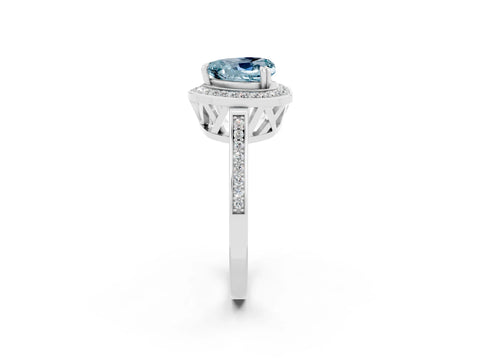 White gold Heart Cut Aquamarine Halo Ring with Split Shank and Four-Prong Setting_24
