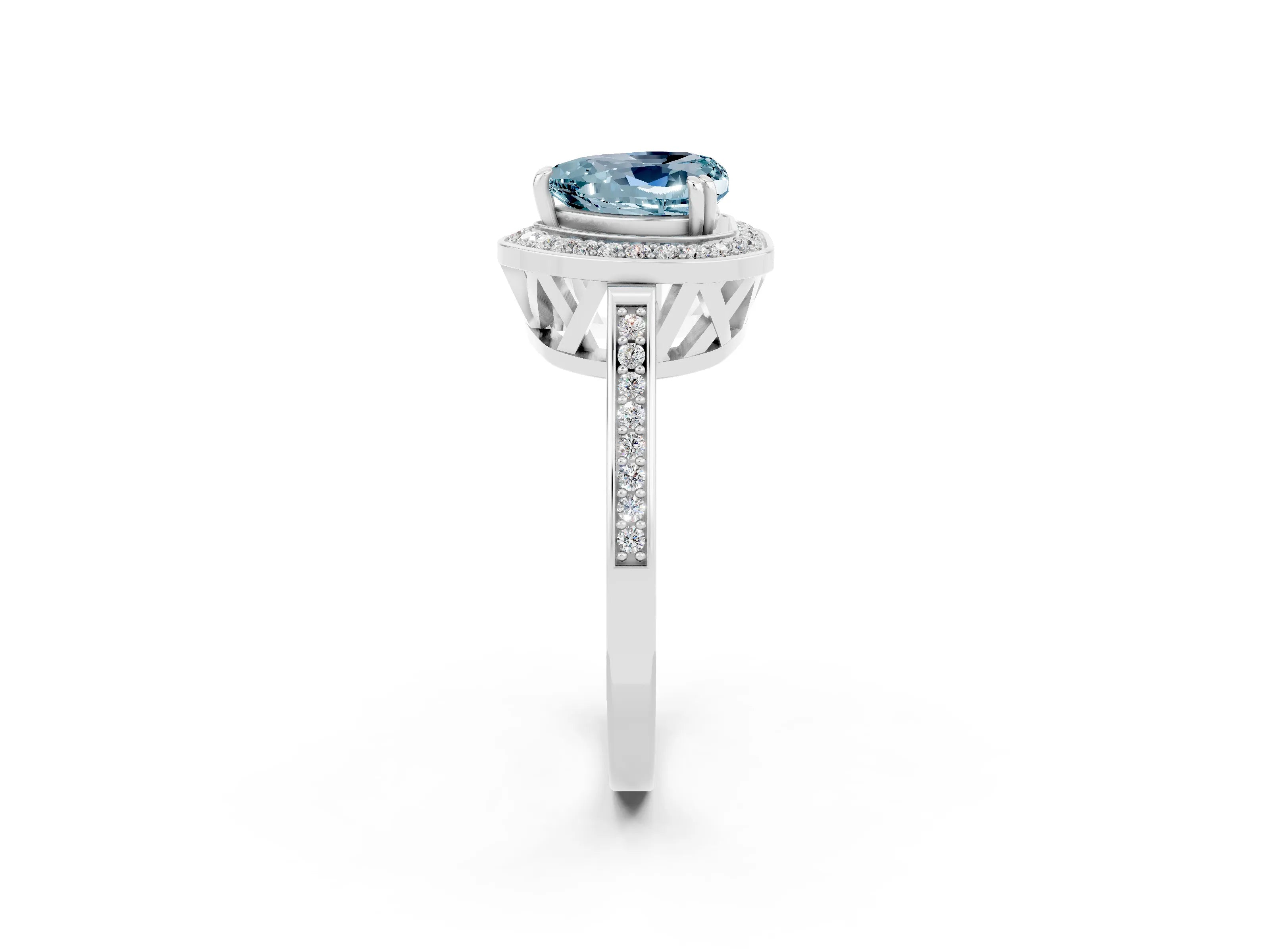 White gold Heart Cut Aquamarine Halo Ring with Split Shank and Four-Prong Setting_26