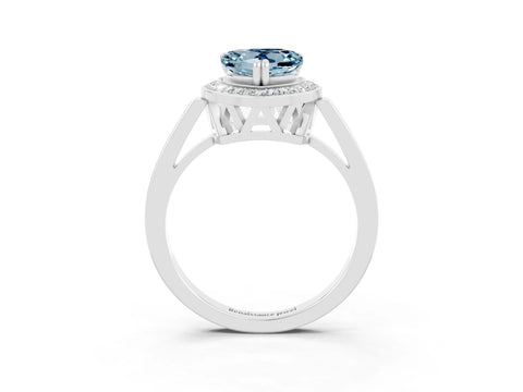 White gold Heart Cut Aquamarine Halo Ring with Split Shank and Four-Prong Setting_27