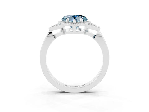 White gold Heart Cut Aquamarine Halo Ring with Tapered Band and Four-Prong Setting_3