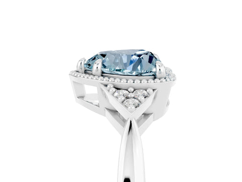 White gold Heart Cut Aquamarine Halo Ring with Tapered Band and Four-Prong Setting_5