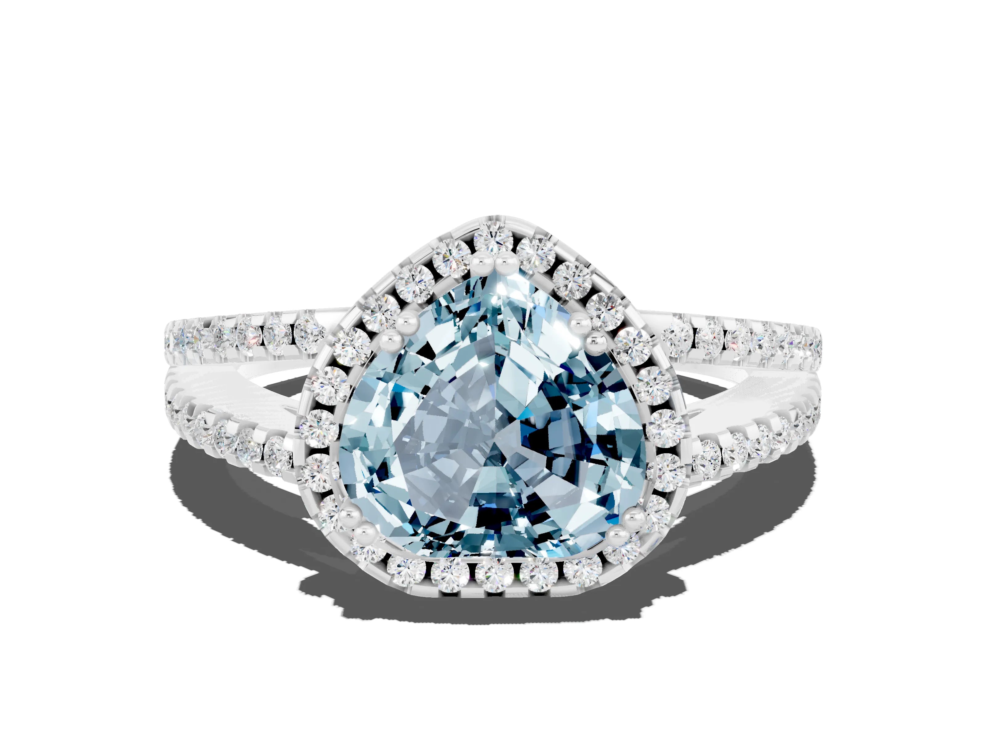 White gold Heart Cut Aquamarine Halo Split Shank Engagement Ring_12