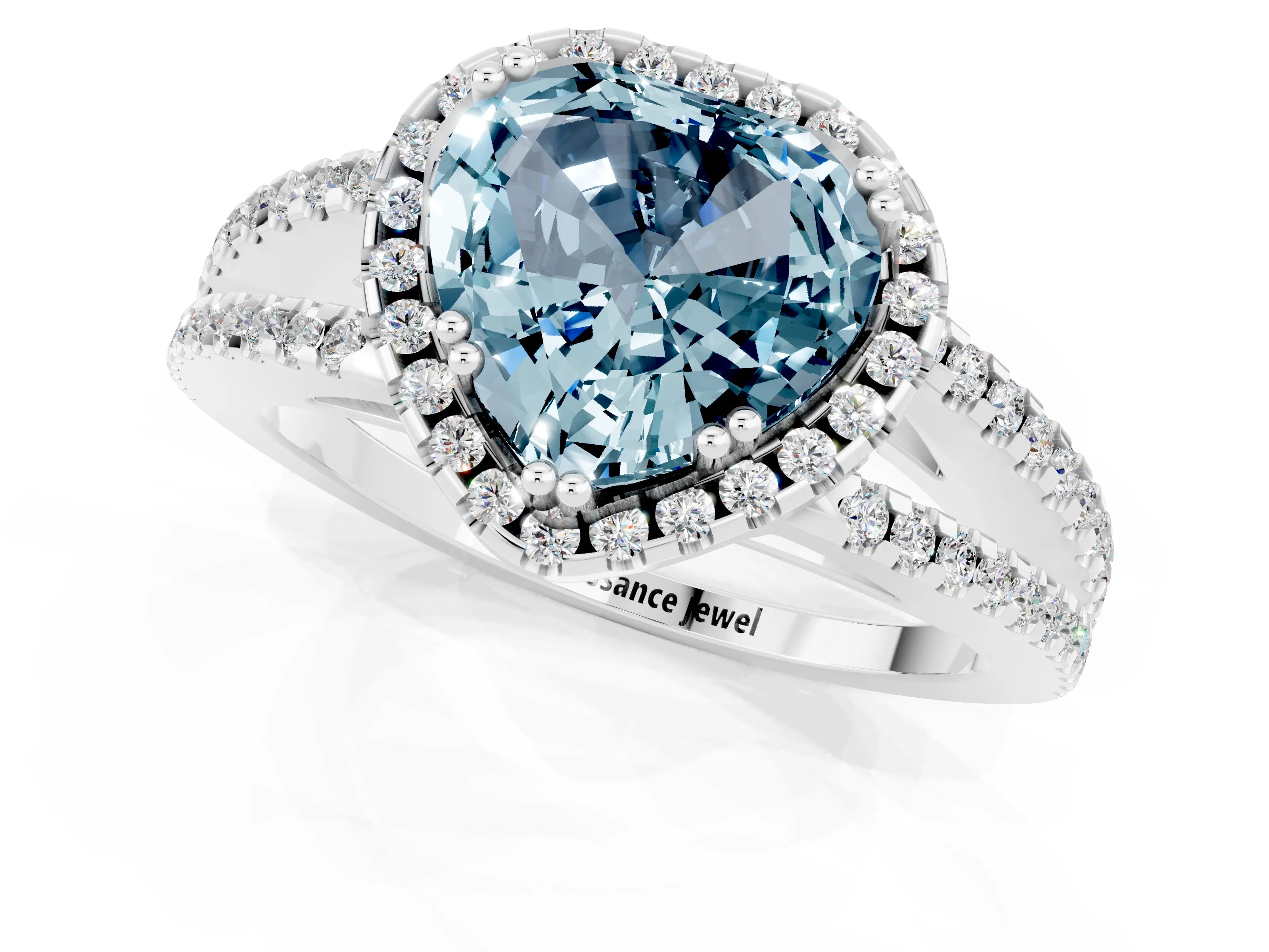 White gold Heart Cut Aquamarine Halo Split Shank Engagement Ring_13