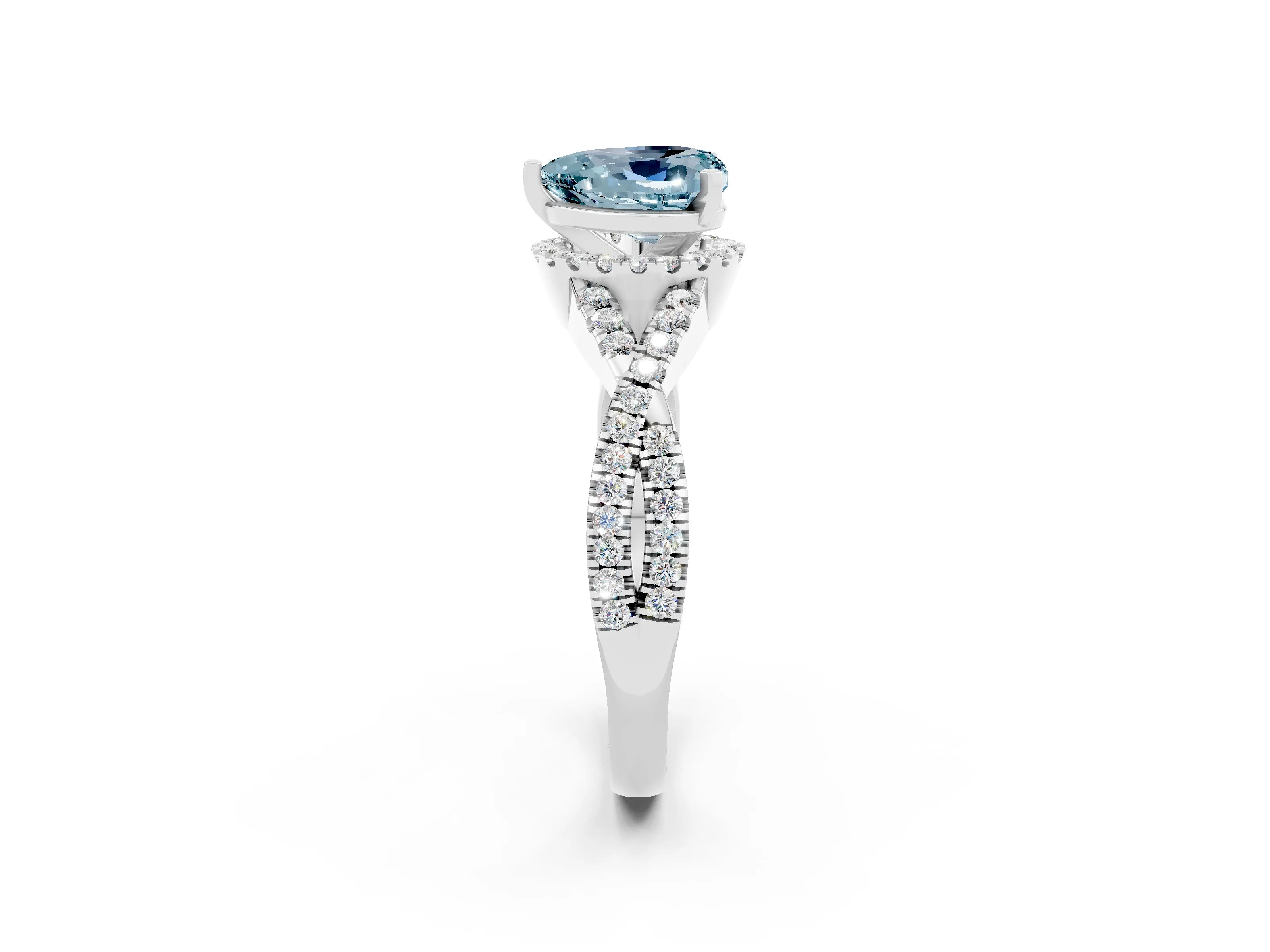 White gold Heart Cut Aquamarine Halo Twist Band Solitaire Prong Setting Ring_2
